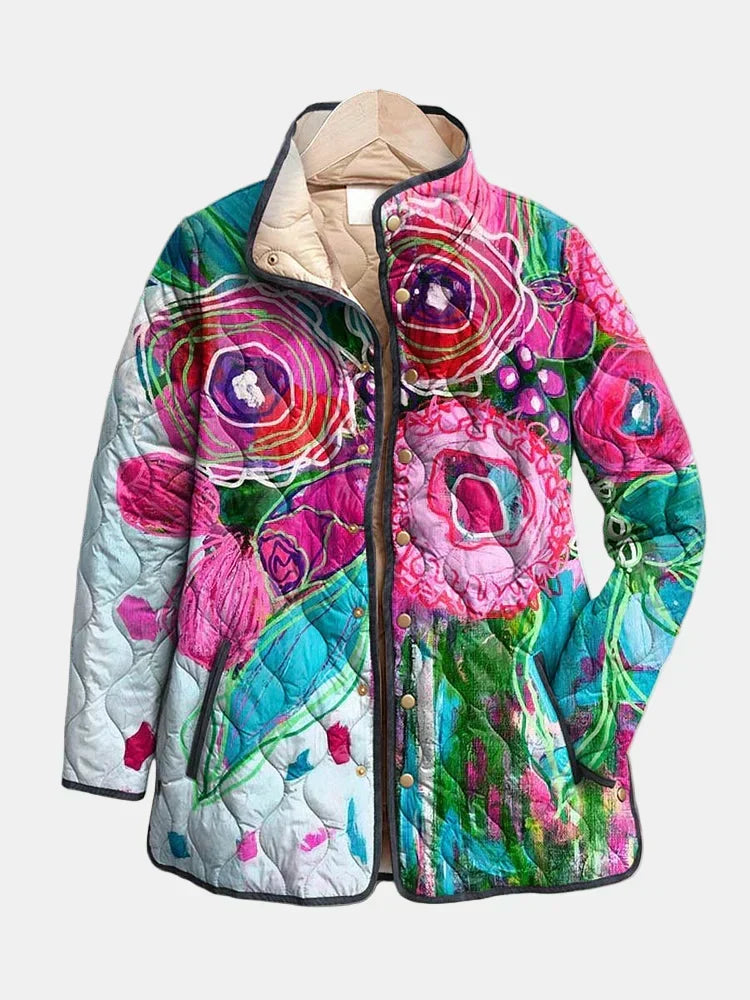 Margaret | Bold Painted Floral Quilted Jacket