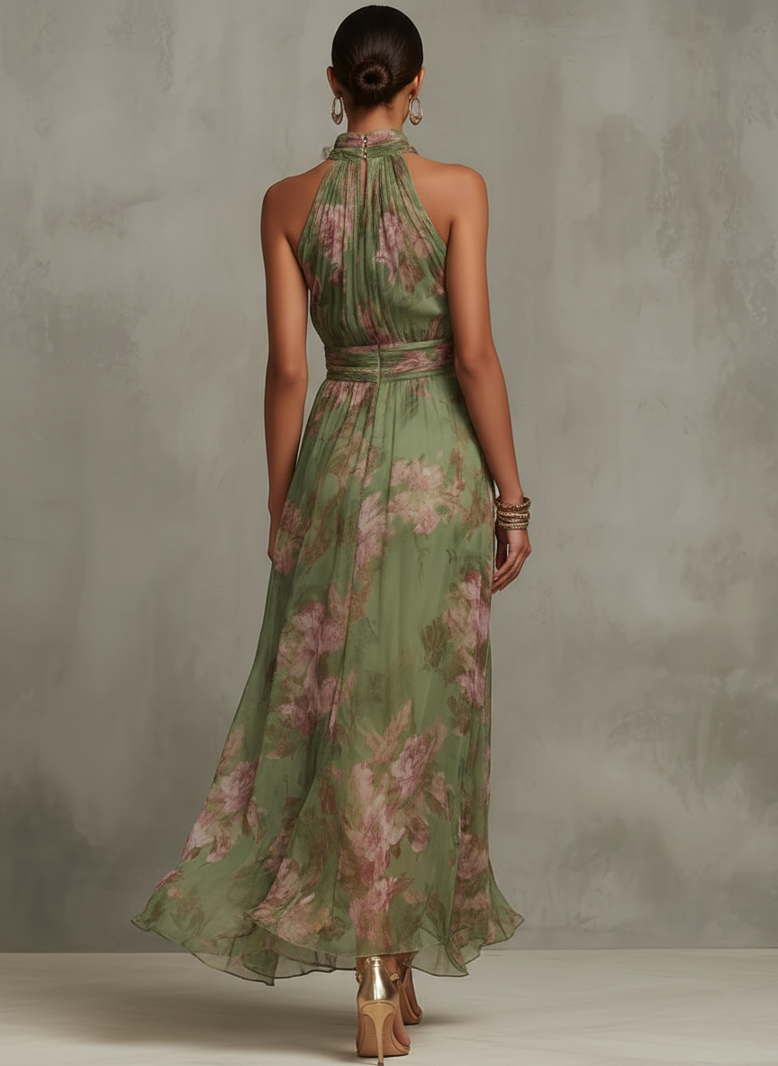 Maree | Floral Chiffon Halter Maxi Dress