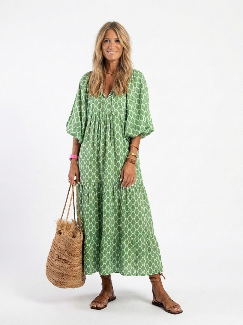 The Apolline Three Quarter Sleeve Patterned Midi Dress
