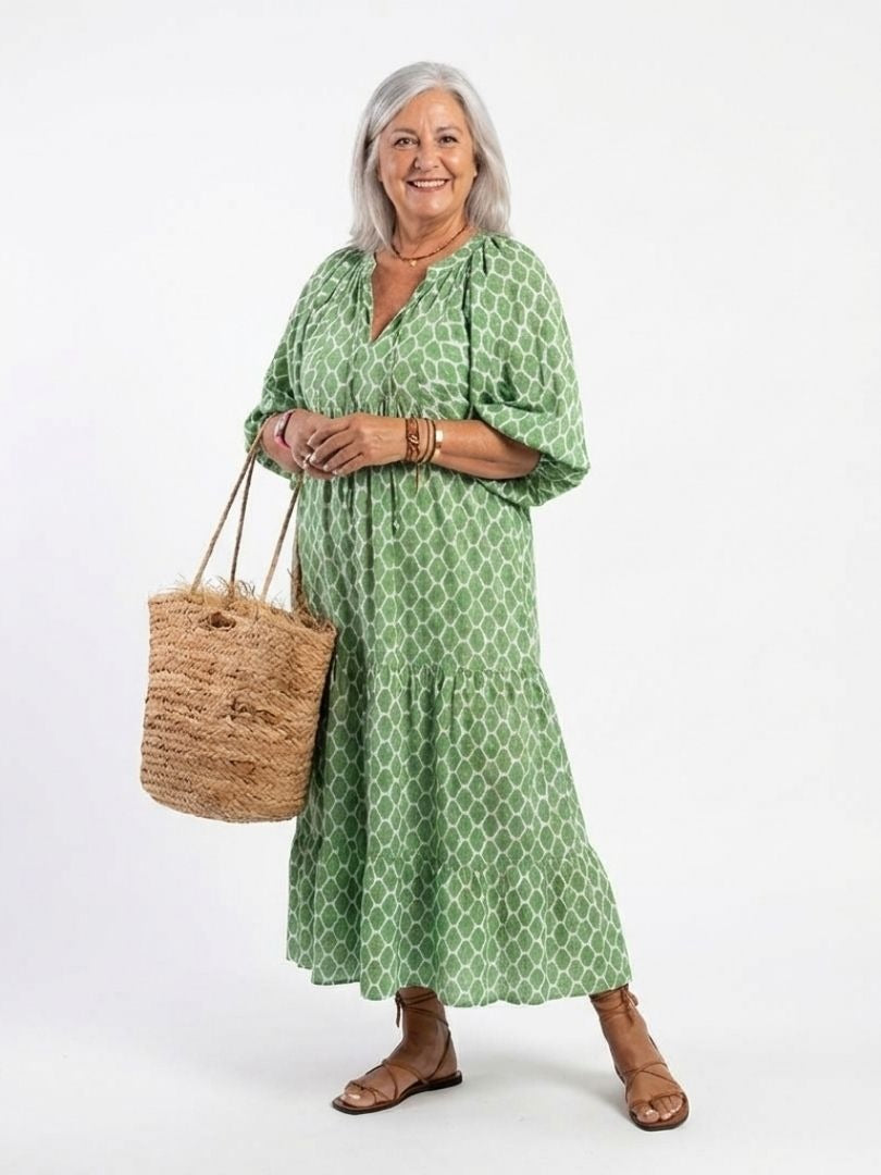 The Apolline Three Quarter Sleeve Patterned Midi Dress