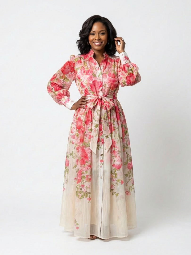 The Cressida Floral Sheer Long Sleeve Maxi Dress