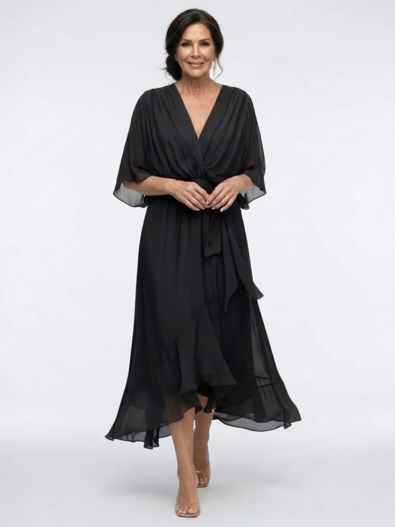 The Elysia Draped Waist-Tie Midi Dress
