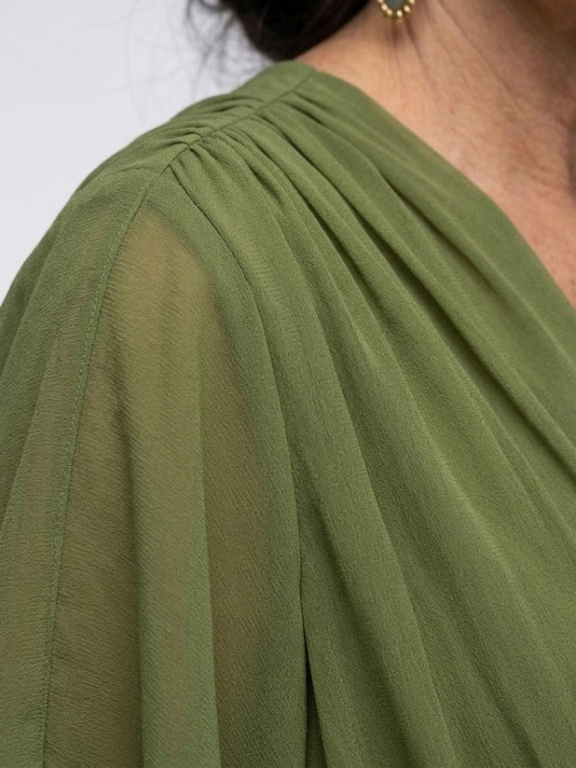 The Elysia Draped Waist-Tie Midi Dress