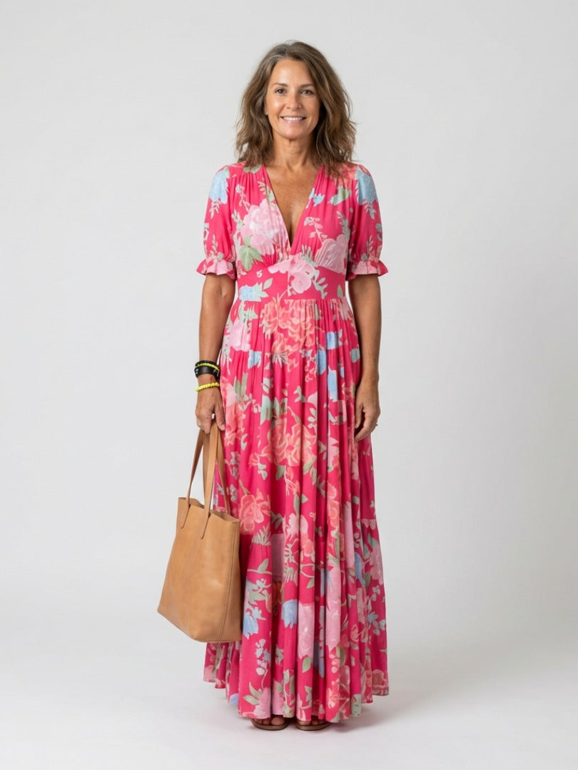 The Ione Short Sleeve V-Neck Floral Maxi Dress