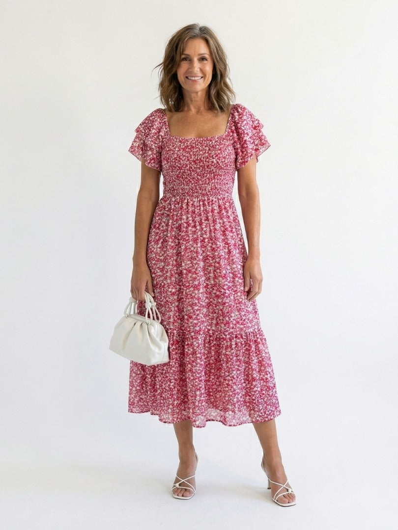 The Odette Off-Shoulder Smocked Midi Dress