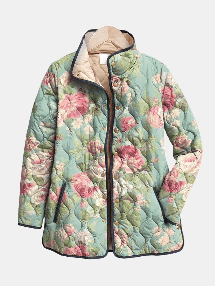 Colleen | Duck Egg Rose Print Quilted Jacket