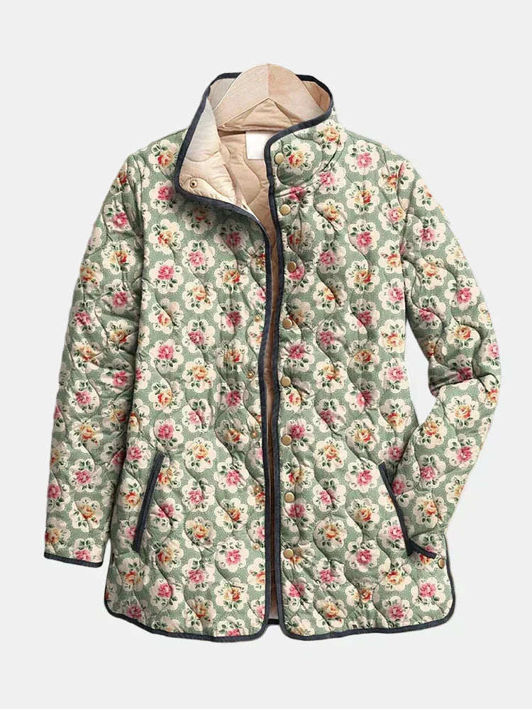 Helen | Olive Ditsy Rose Quilted Jacket