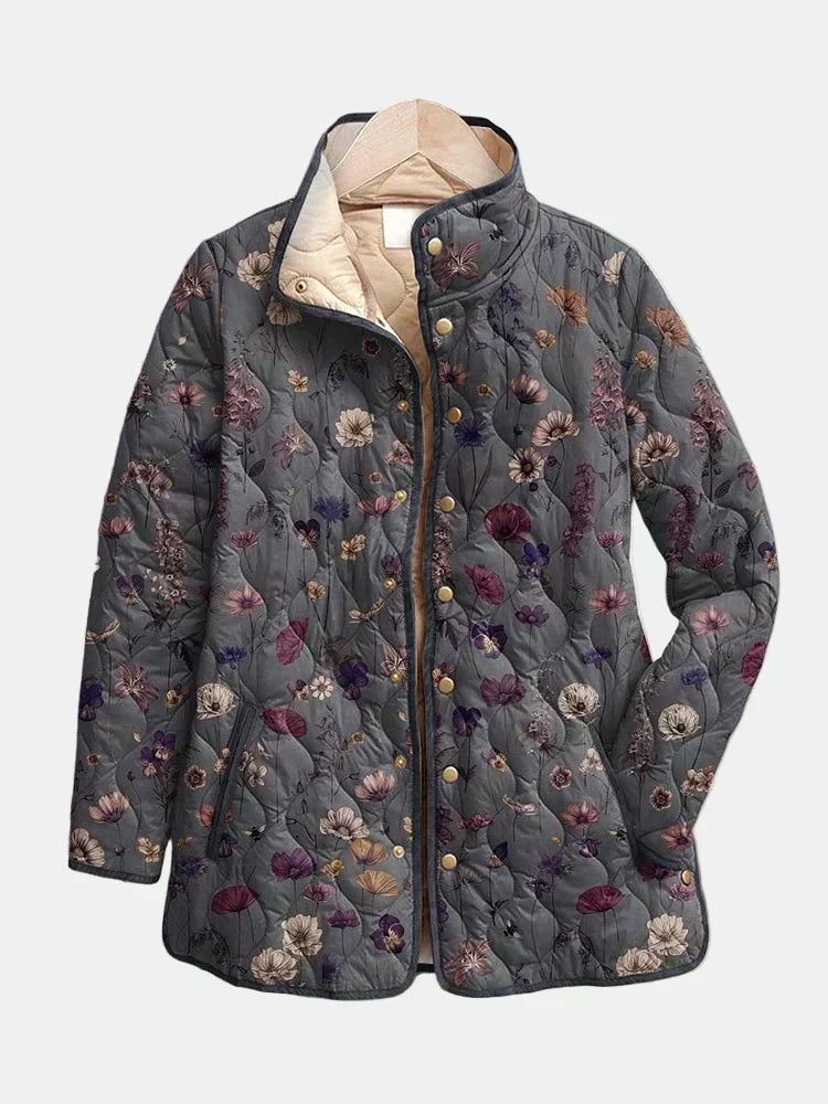 Denise | Charcoal Wildflower Quilted Jacket