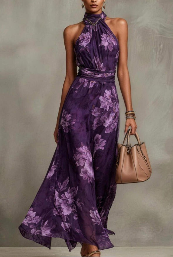 Maree | Floral Chiffon Halter Maxi Dress