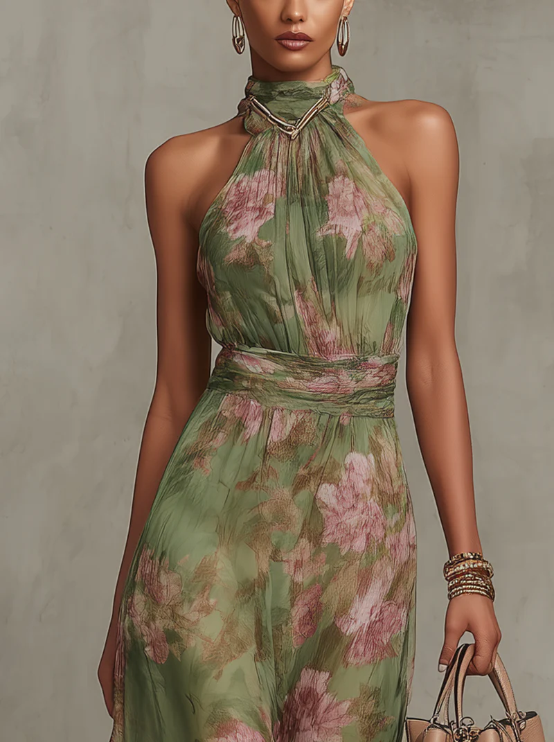Maree | Floral Chiffon Halter Maxi Dress