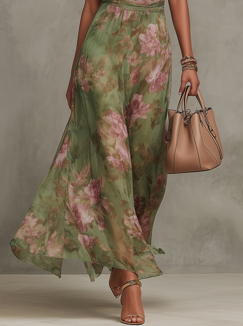 Maree | Floral Chiffon Halter Maxi Dress