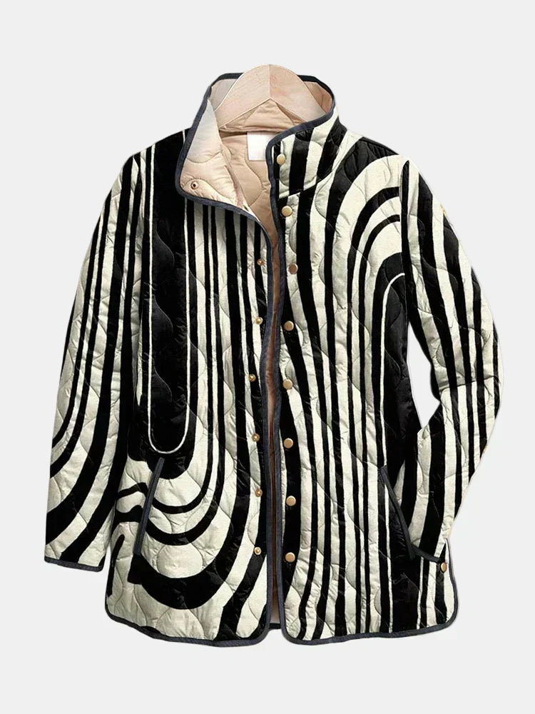 Sharon | Black and Cream Wave Print Quilted Jacket