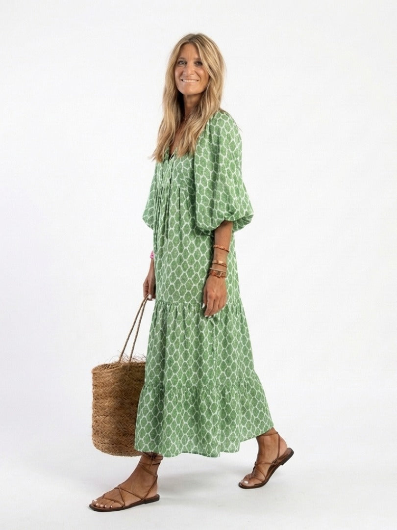 The Apolline Three Quarter Sleeve Patterned Midi Dress