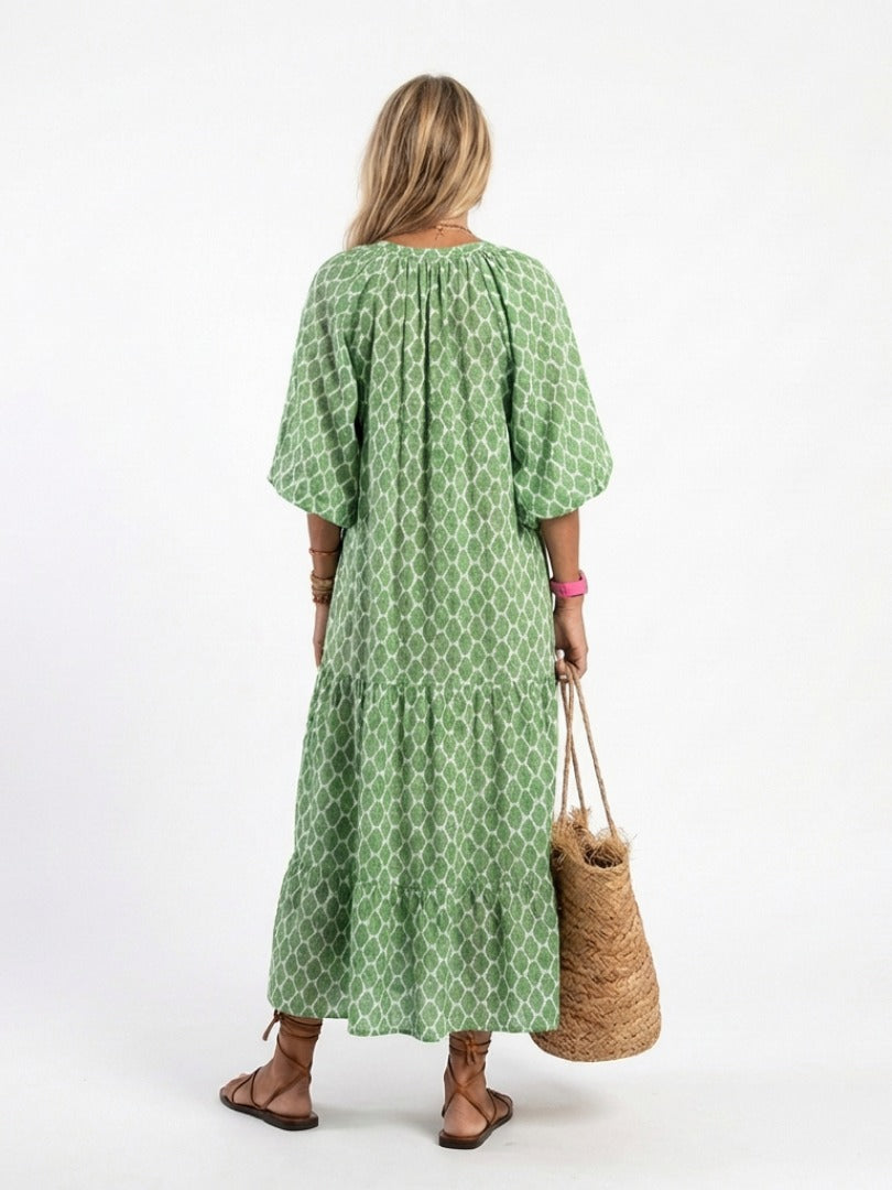 The Apolline Three Quarter Sleeve Patterned Midi Dress