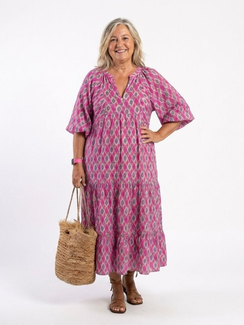The Apolline Three Quarter Sleeve Patterned Midi Dress