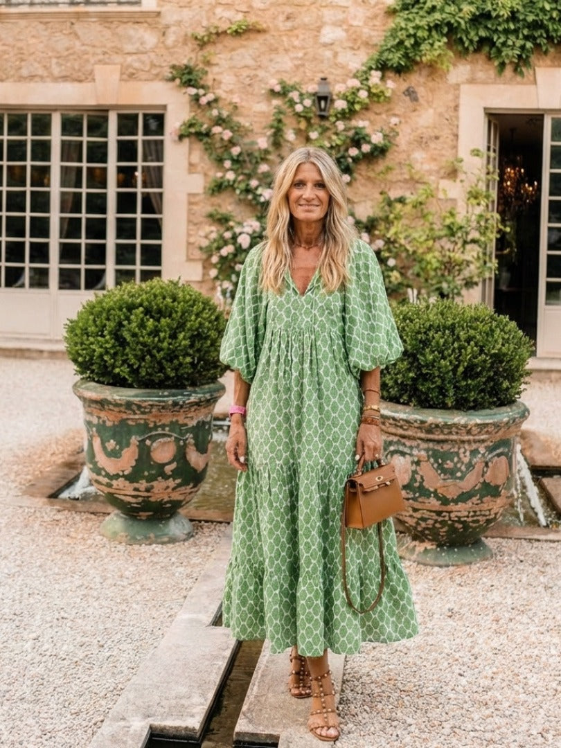 The Apolline Three Quarter Sleeve Patterned Midi Dress