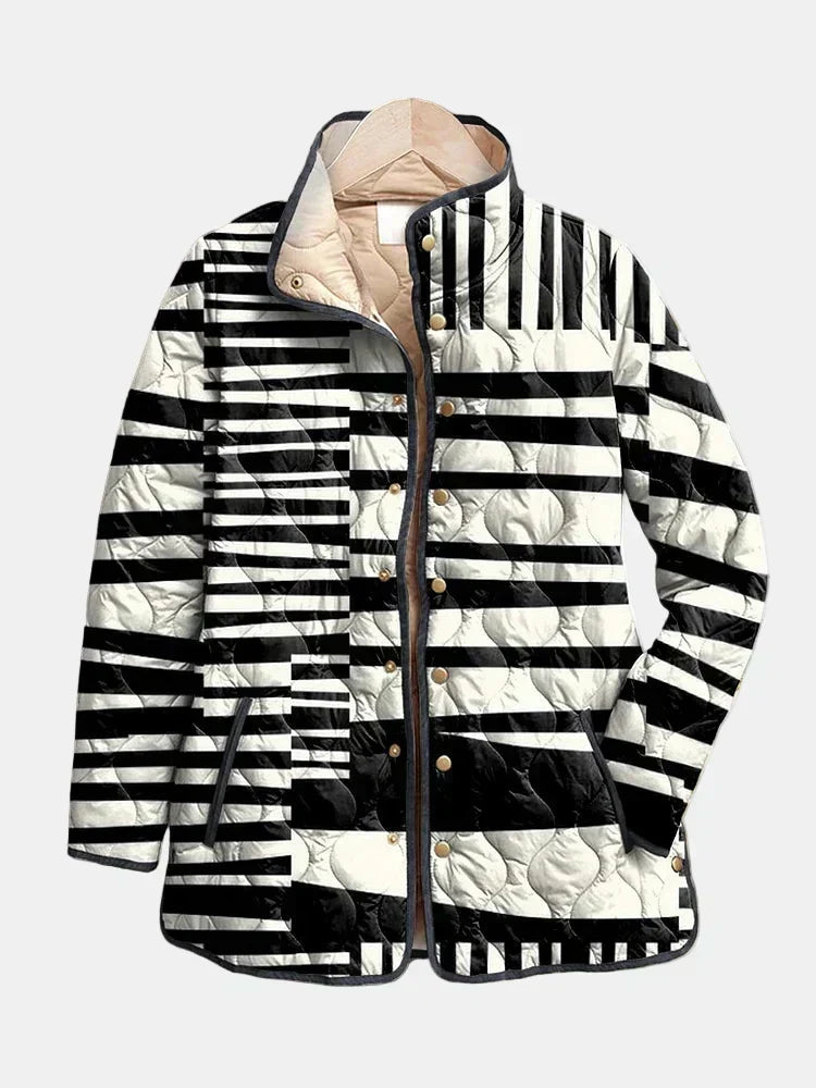 Bronwyn | Black and White Stripe Quilted Jacket