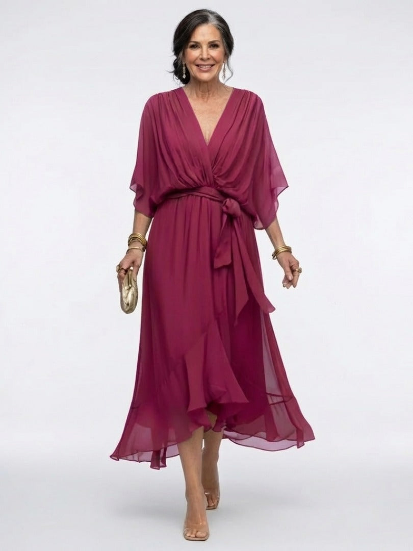 The Elysia Draped Waist-Tie Midi Dress