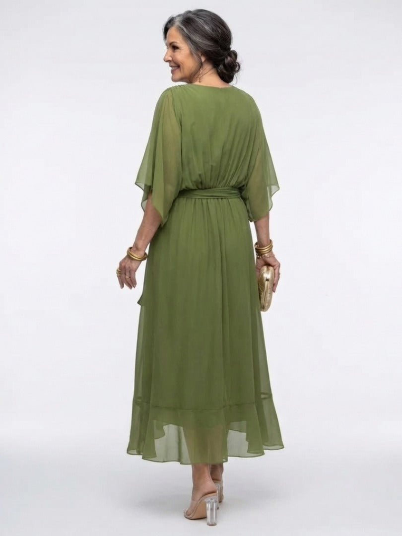 The Elysia Draped Waist-Tie Midi Dress