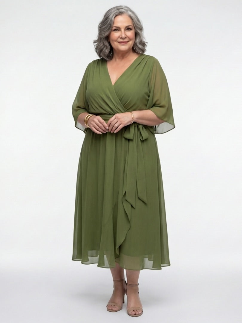 The Elysia Draped Waist-Tie Midi Dress