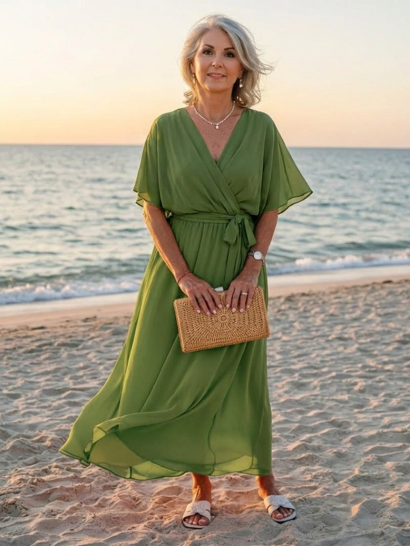 The Elysia Draped Waist-Tie Midi Dress