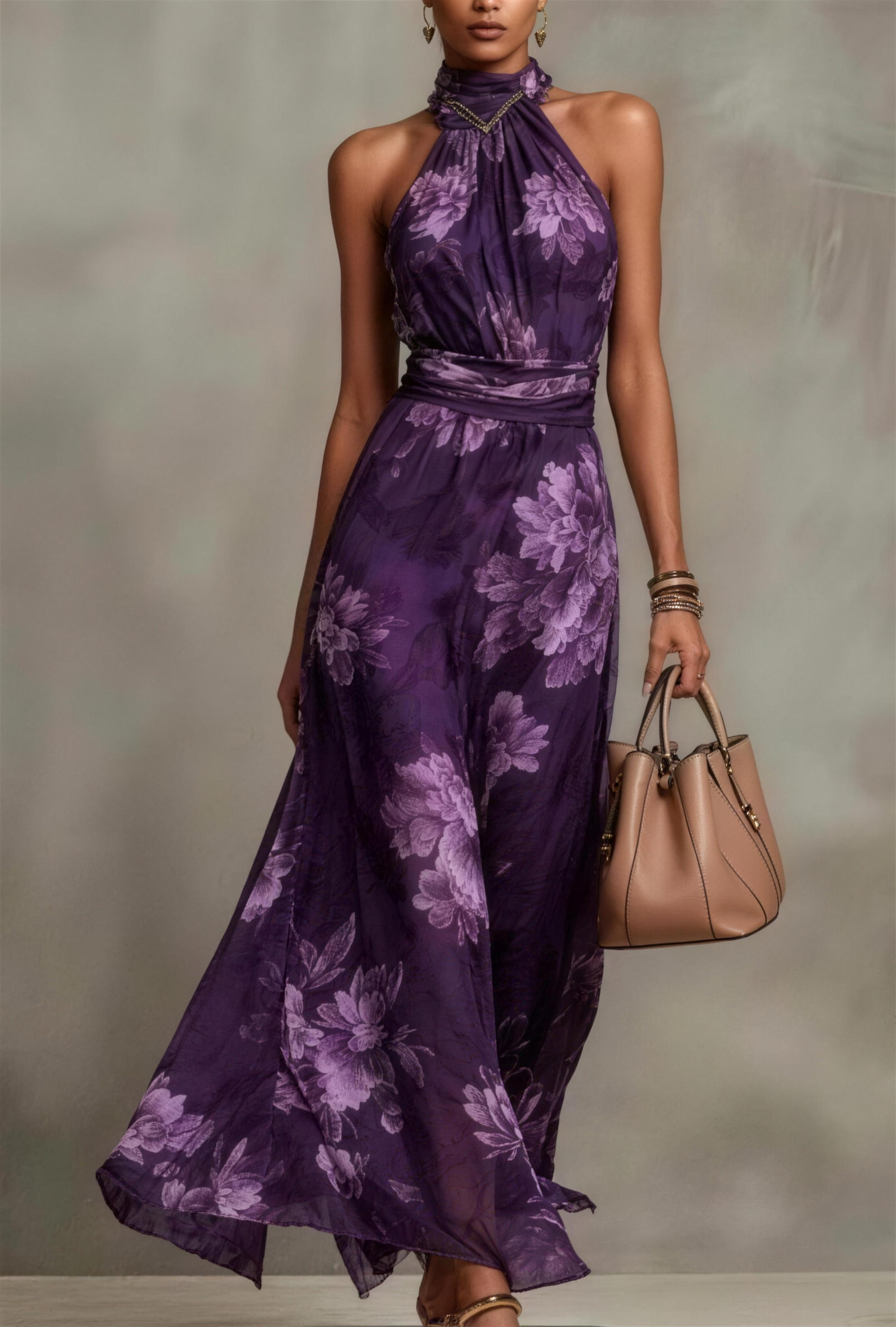 Maree | Floral Chiffon Halter Maxi Dress