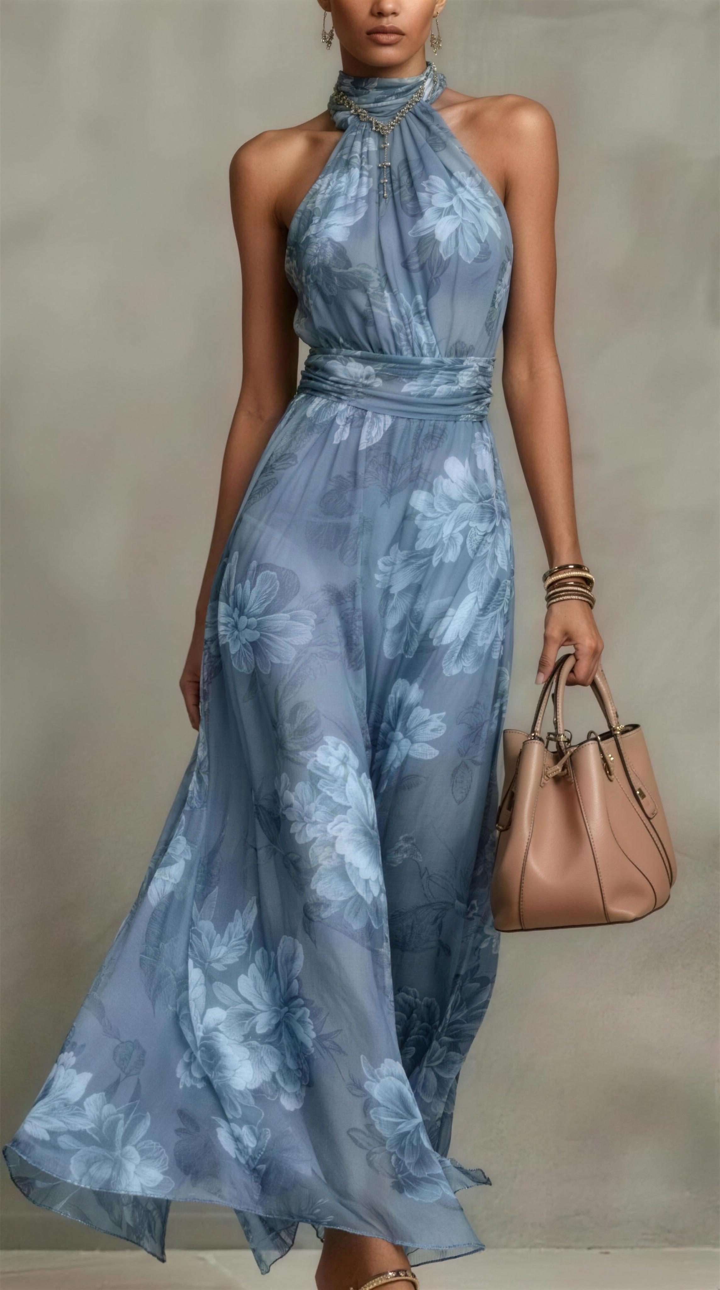 Maree | Floral Chiffon Halter Maxi Dress
