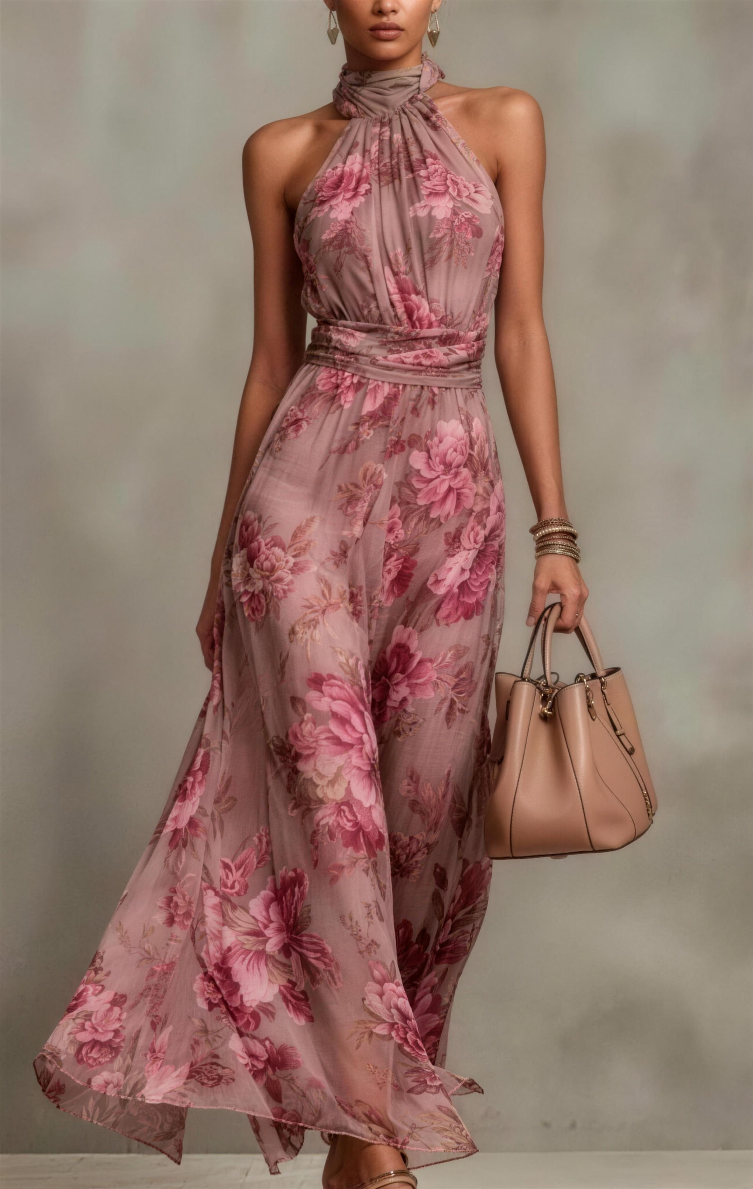Maree | Floral Chiffon Halter Maxi Dress