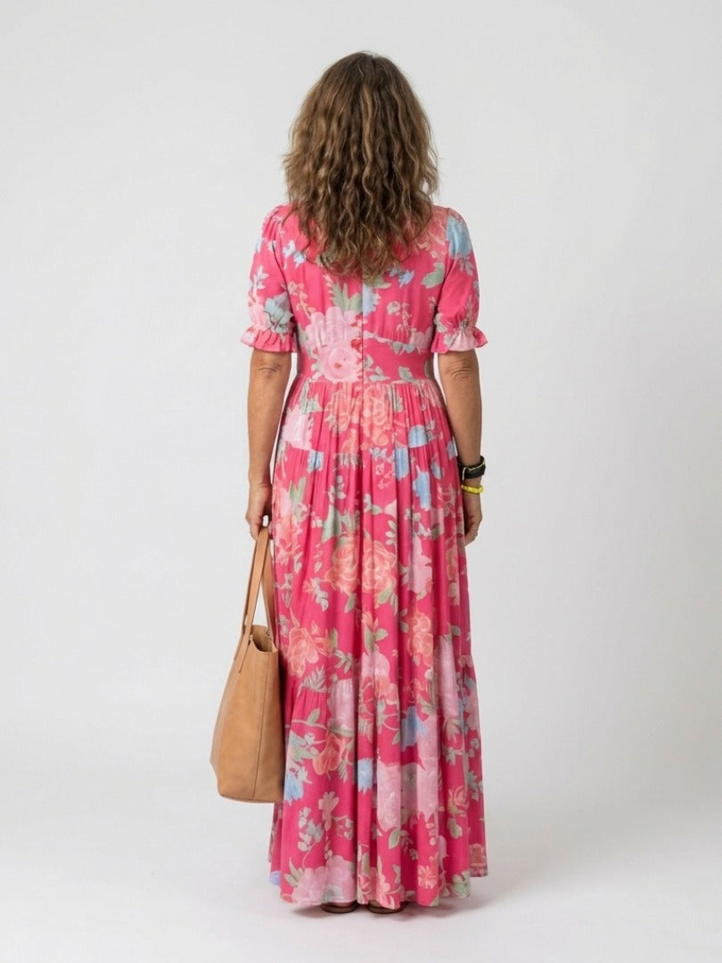 The Ione Short Sleeve V-Neck Floral Maxi Dress