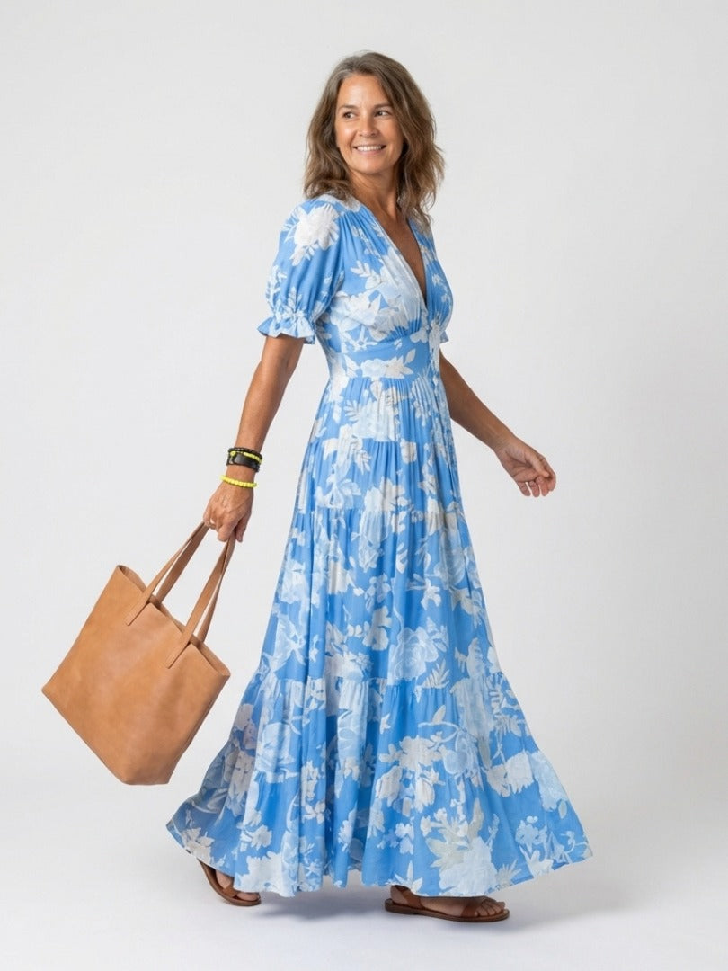 The Ione Short Sleeve V-Neck Floral Maxi Dress