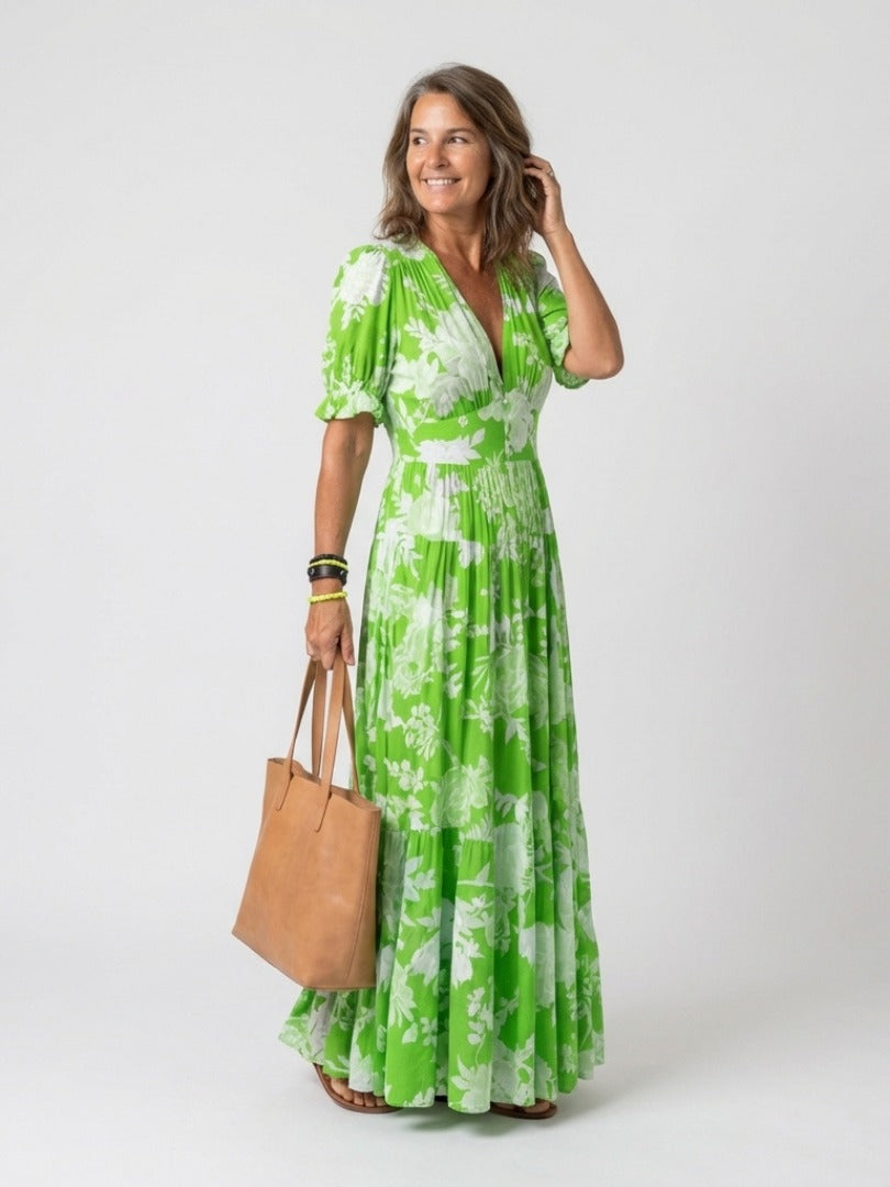 The Ione Short Sleeve V-Neck Floral Maxi Dress