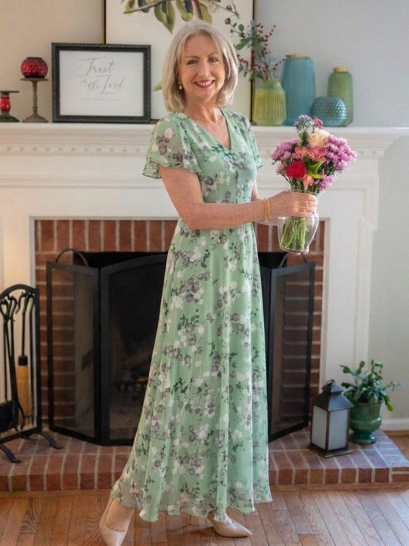 The Ismeria Floral Chiffon Maxi Dress