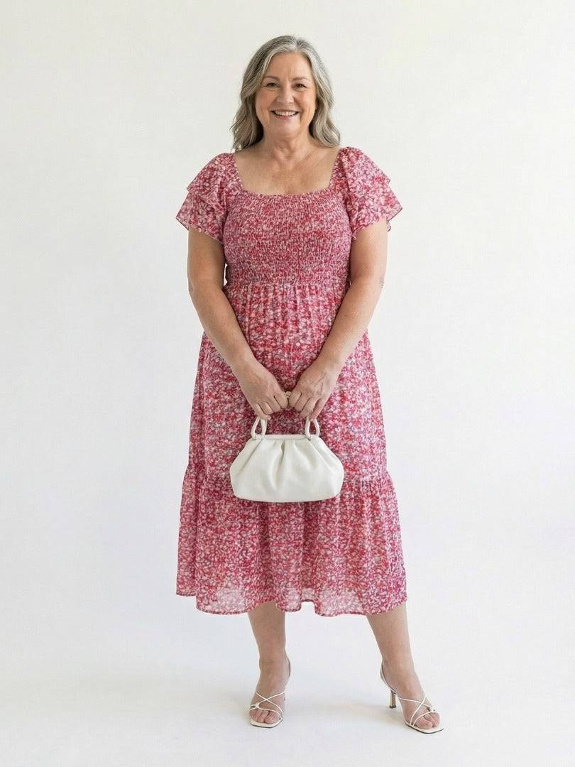 The Odette Off-Shoulder Smocked Midi Dress